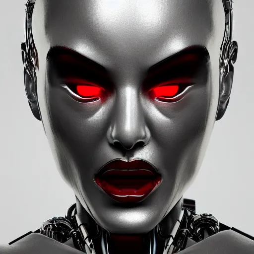 Prompt: beautiful angry cybernetic goddess, symmetrical, cinematic, hyper realism, high detail, octane render, 8k