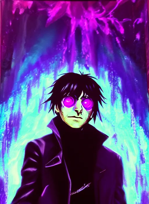 Prompt: photorealistic glamour necro science acrylic painting of salvia divinorum made in abyss, tony montana in a style of cyberpunk, magic glowing blur