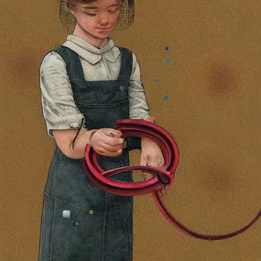 Image similar to A illustration. A rip in spacetime. Did this device in her hand open a portal to another dimension or reality?! color blindness by Cicely Mary Barker, by Jonathan Wolstenholme