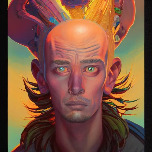 Image similar to chosen mohawk projector portrait by gaston bussierre and charles vess and james jean and erik jones and rhads, inspired by rick and morty, epic, funny, huge scale, beautiful fine face features, intricate high details, sharp, ultradetailed