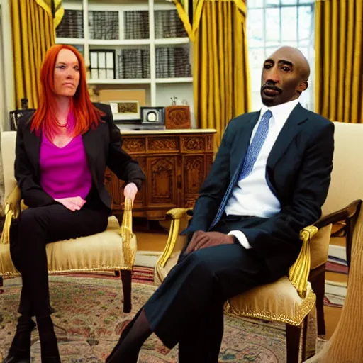 Image similar to Jen Psaki and Tupac Shakur acting fools high on LEAN in the oval office , Photograph By Rineke Dijkstra; by Yoichi Okamoto