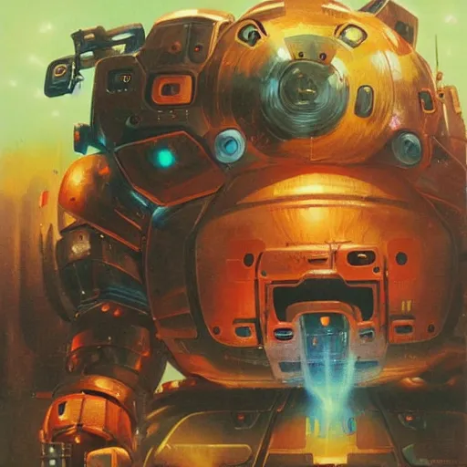 Prompt: a large anthropomorphic hamster shaped mecha by paul lehr and moebius