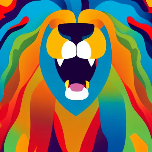 Image similar to a happy lion, whole body, Anthropomorphic, highly detailed, colorful, illustration, smooth and clean vector curves, no jagged lines, vector art, smooth