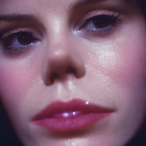 Prompt: close up shot of Kate Beckinsale closed eyes, Cinestill 800t, photography by Lazar Bogdanović