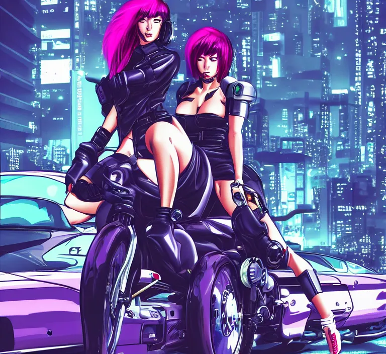 Image similar to motoko kusanagi riding a cyberpunk vehicle in a grungy cyberpunk megacity, bosozoku gang war, cyberpunk vaporwave, by phil jimenez, artgerm, sola digital arts, anti aliasing, raytracing