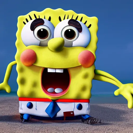 Image similar to creepy realistic photo of spongebob , 4k