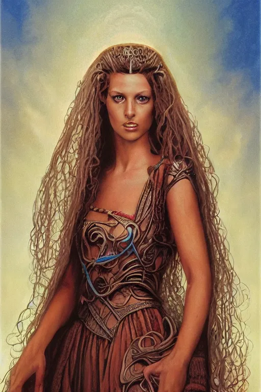 Image similar to Portrait of a princess, illustration by Michael Whelan and Pete Lyon, fantasy art, visionary art, acrylic painting, smooth blending