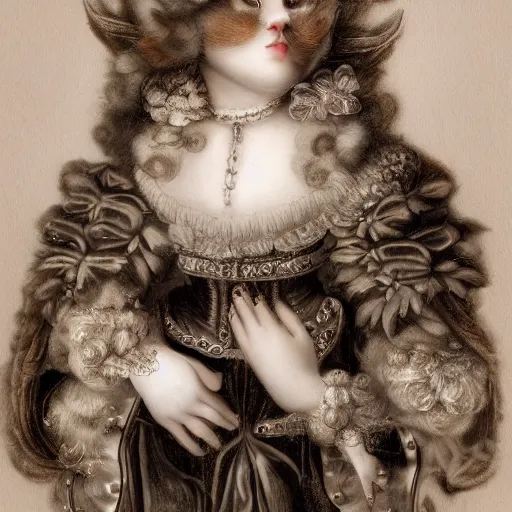 Image similar to in love cats baroque style character portrait, highly detailed, soft studio lighting, Pentax 35mm camera