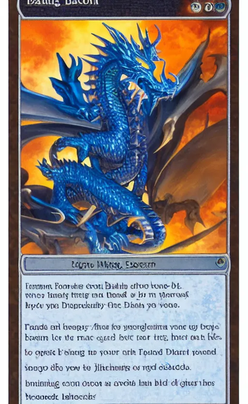 Image similar to mtg card trading fantasy mtg card of a blue dragon