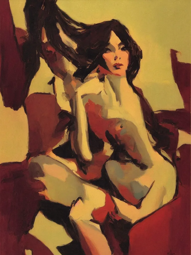 Image similar to portrait profile of a beautiful woman in 1 9 7 8, oil painting by john watkiss