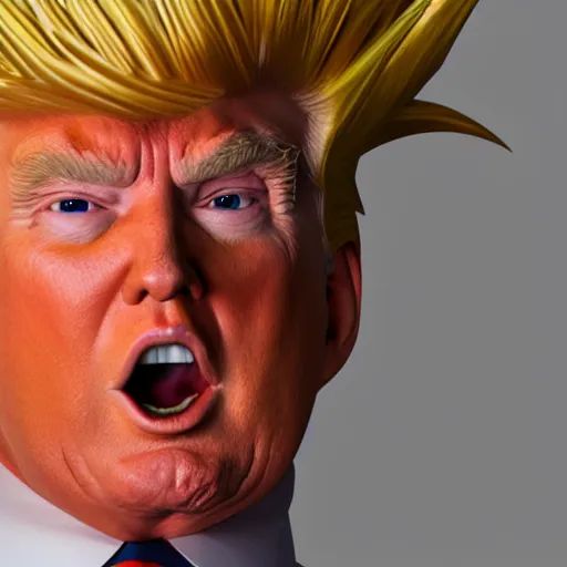 Image similar to ultra - realistic, 3 d render of donald trump going super - saiyan