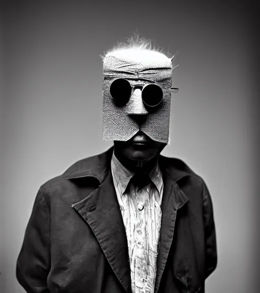 Image similar to portrait of the invisible man, angry look, dark background, studio light, hdr, nikon 2 4 mm f / 1. 8 g, by sebastiao salgado