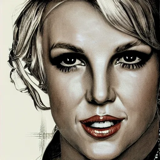 Prompt: Britney Spears, highly detailed illustration, portrait painting by Norman Rockwell