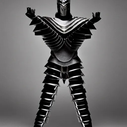 Prompt: a paladin wearing issey miyake armor in a bathroom, portrait, fashion photography, by mario testino, davide sorrenti, jemal shabazz
