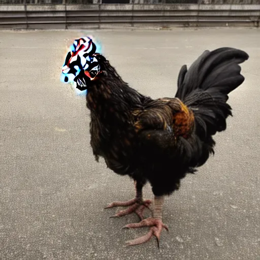 Prompt: photo of a terminator chicken