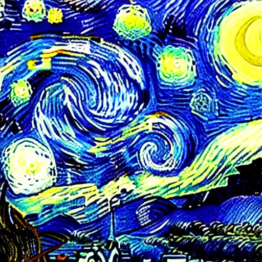 Prompt: Starry night vii poster but the black is white and the dark blue is light, deep detailed