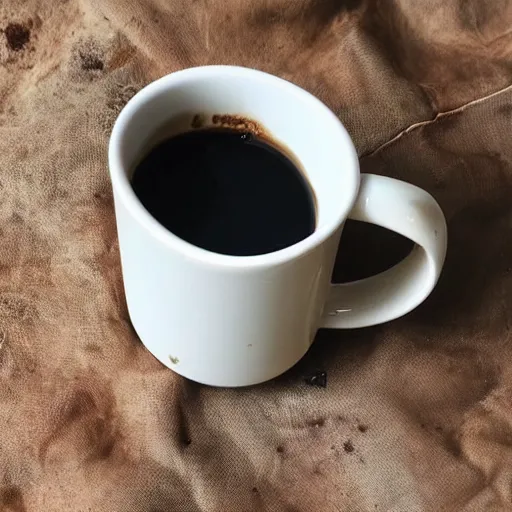 Prompt: dried up coffee stain on the bottom of a mug that shapes like Jupiter