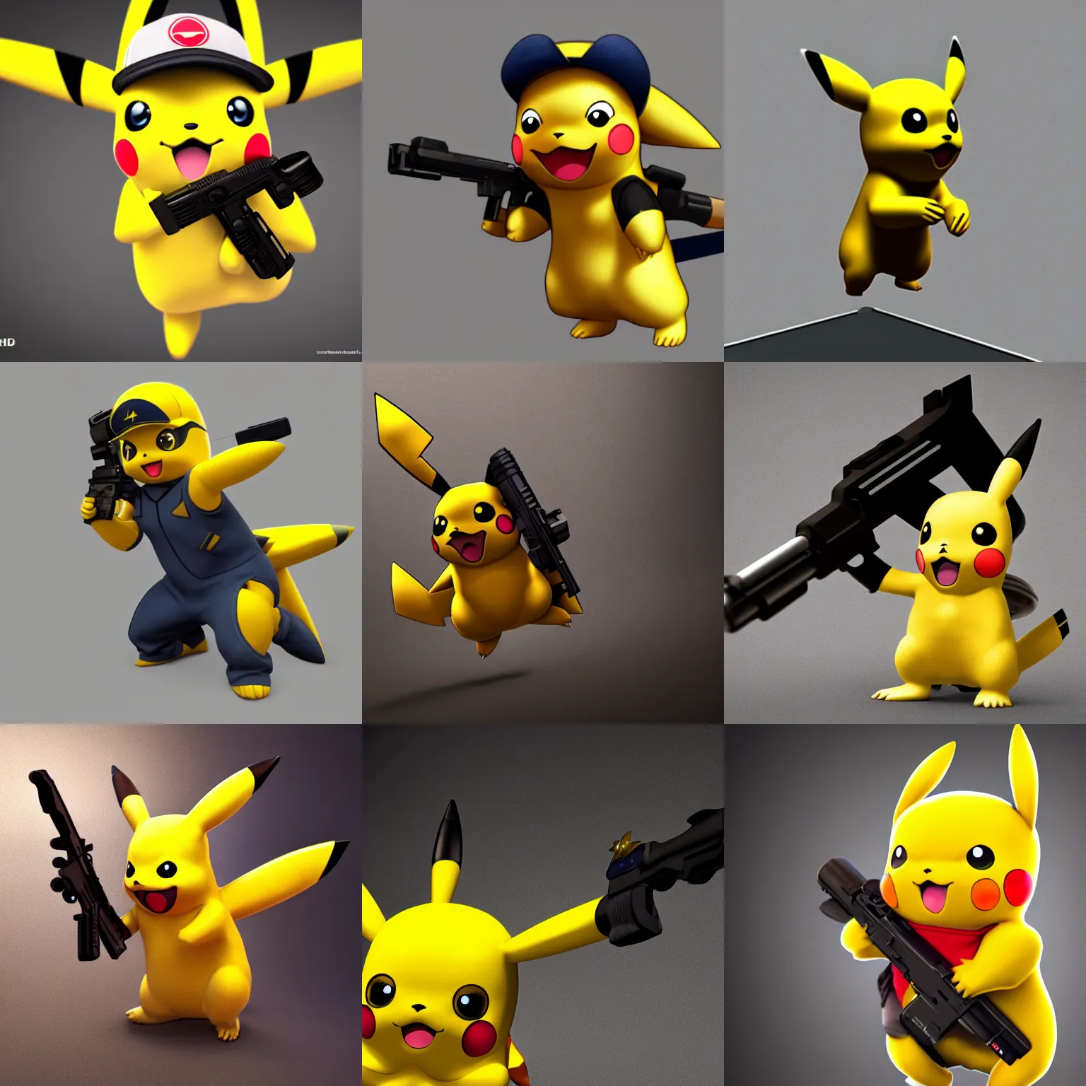 Prompt: A fusion of pikachu and a gun, render, unreal, studio lighting, blender, trending on artstation, 8k, highly detailed