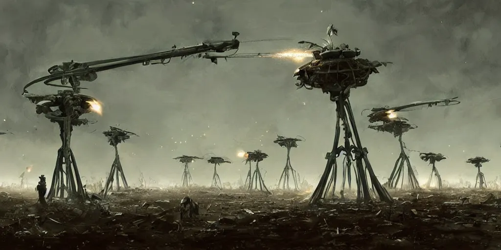 Image similar to war of the worlds, martian tripods attack new york, human soldiers try to counter - attack, intense fighting, digital painting, very detailed, art by jakub rozalski