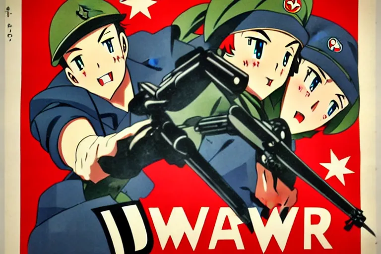 Prompt: 1940s, war, anime, poster, subaru