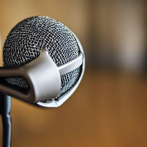 Image similar to close up microphone photograph, studio in the background