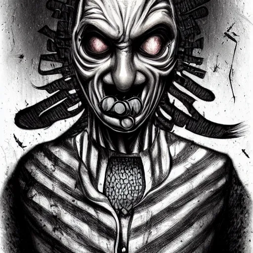 Prompt: surrealism grunge cartoon portrait sketch of Jigsaw, by michael karcz, loony toons style, freddy krueger style, horror theme, detailed, elegant, intricate