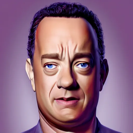 Prompt: Tom Hanks with huge adorable eyes, realistic digital art, trending on artstation
