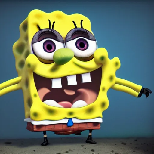 Image similar to spongebob circle pants, creepy, eerie, shadows, evil, dememnted, ultra realistic, hyper-realistic, 8k, 4k,