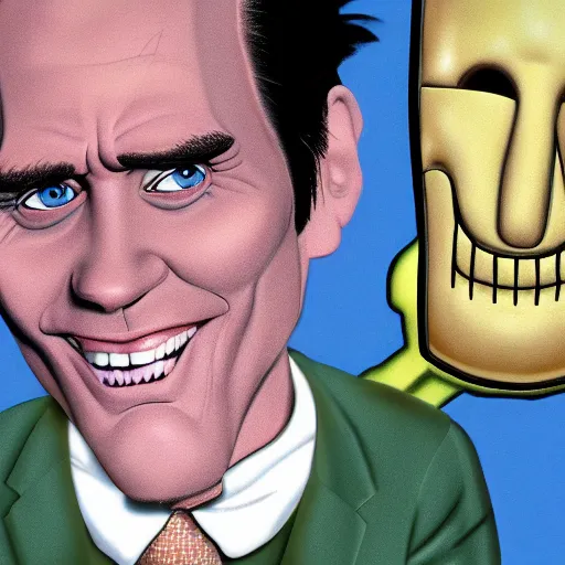 Prompt: cartoon of jim carrey in the mask, hd, detailed, 4 k, award winning