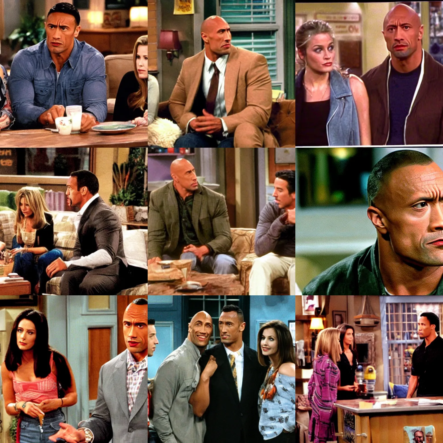 Prompt: the Rock in a Friends episode tv show
