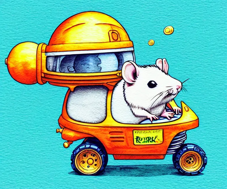 Image similar to cute and funny, hamster wearing a helmet riding in a tiny rocket ship, ratfink style by ed roth, centered award winning watercolor pen illustration, isometric illustration by chihiro iwasaki, edited by range murata, tiny details by artgerm and watercolor girl, symmetrically isometrically centered, focused