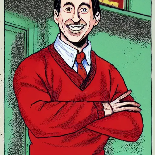 Image similar to a beautifully detailed illustration of mister rodgers as a shonen protagonist, fine detail, 4 k, award winning