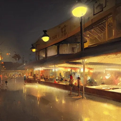 concept art of a hawker centre at night, by greg Stable Diffusion
