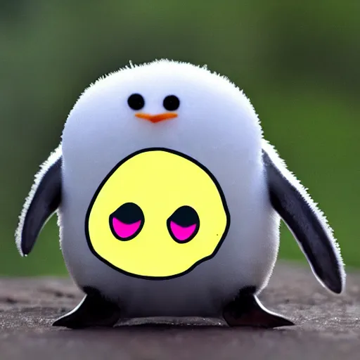 Prompt: a penguin riding a smiling slime ball, cartoon, kawaii,