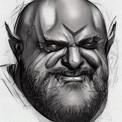 Image similar to tattoo sketch art of chonky ethan van sciver with bald head and a trimmed grey beard, artstation, cgsociety, detailed