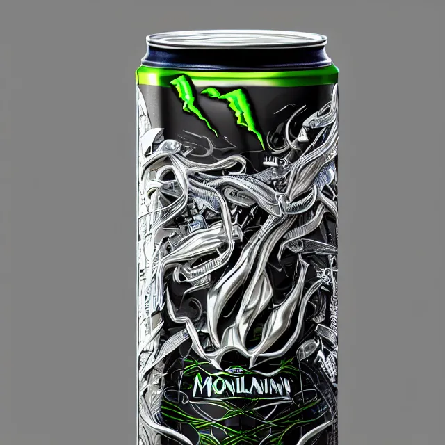 Image similar to aluminian can of monster energy drink, intricate and very very beautiful and elegant, highly detailed, digital painting, artstation, concept art, smooth and sharp focus, illustration