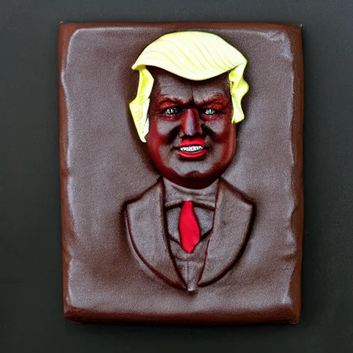 Prompt: dark chocolate trump relief portrait