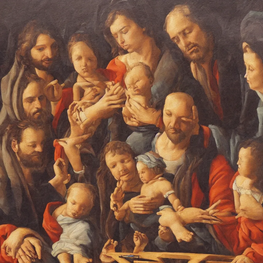 Prompt: a very detailed oil painting of the Holy Family, By Andrea Vaccaro