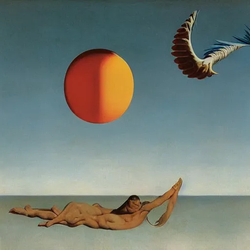 Image similar to the cardinality of the continuum, the cobordism of icarus painted by Dali and Magritte