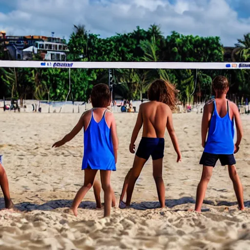 Prompt: a group ok kids playing beach volley with their heads, extremely photorealistic, hyper detailed, canon eos - 1 d x mark iii, 3 0 0 mm