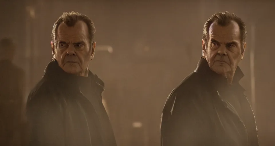 Prompt: Jack Nicholson in Blade Runner 2049, cinematic film still