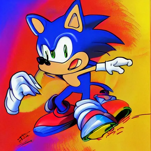 Image similar to sonic the hedgehog as imagined by peter max