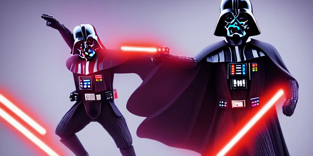 Image similar to Darth Vader doing the electric slide, cgsociety, artstation, cinematic