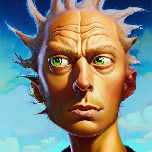 Image similar to chosen mohawk projector portrait by gaston bussierre and charles vess and james jean and erik jones and rhads, inspired by rick and morty, epic, funny, huge scale, beautiful fine face features, intricate high details, sharp, ultradetailed