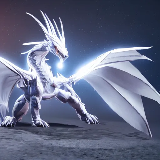 Image similar to lightning white dragon in destiny 2 3 d render