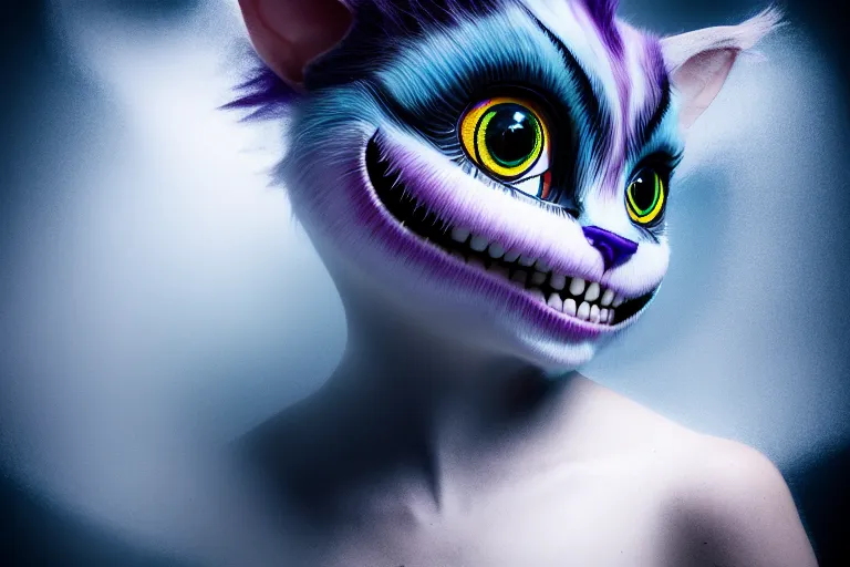 Prompt: vanishing cheshire cat, volumetric lighting, wispy fog, vanishing, diaspora, modelsociety, radiant skin, huge anime eyes, rtx on, perfect face, intricate, sony a 7 r iv, symmetric balance, polarizing filter, photolab, lightroom, 4 k, dolby vision, photography award