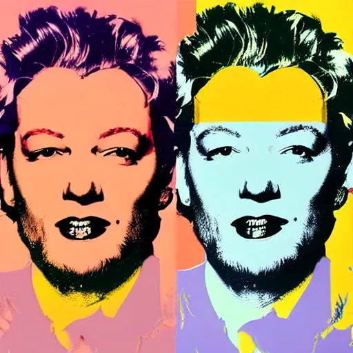 Prompt: andy warhol paintings of blake shelton in a mysterious forest