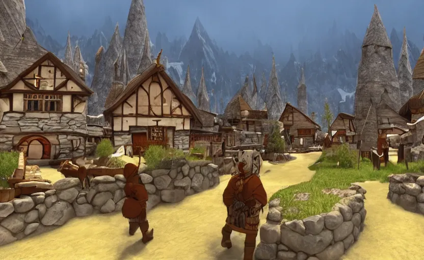 Image similar to whiterun in the style of pixar, disney, animated, cartoon