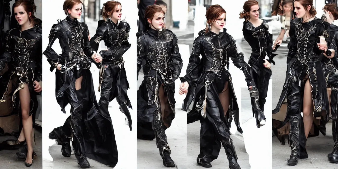 Image similar to emma watson baroque cyberpunk flight suit