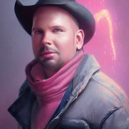 Image similar to a portrait of garth brooks rainy background, pink bright art masterpiece artstation. 8 k, sharp high quality artwork in style of jose daniel cabrera pena and greg rutkowski, concept art by tooth wu, hearthstone card game artwork.